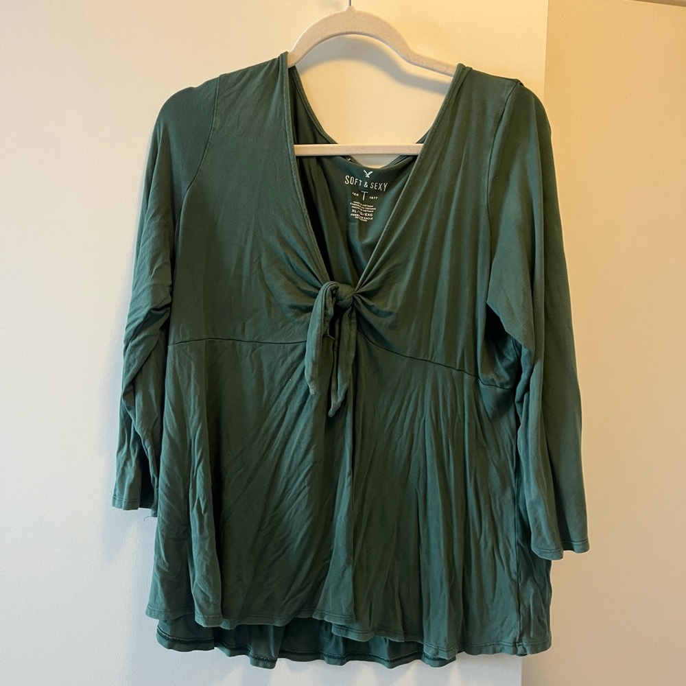 American eagle soft and sexy long sleeve t with tie front